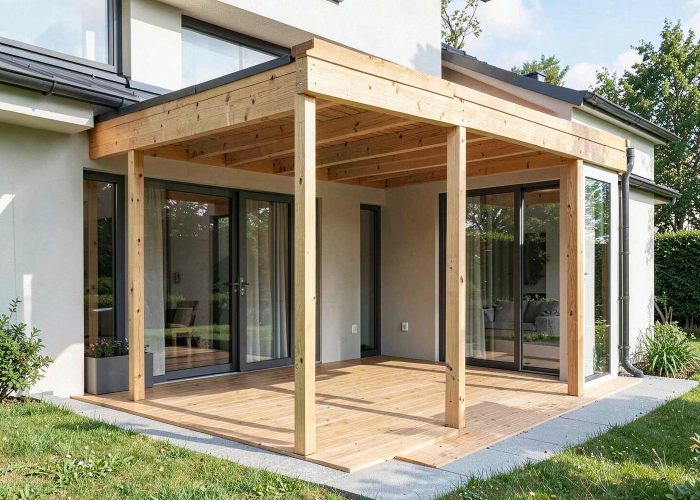 Holzbauprojekt 03 – Überdachte Holzterrasse an einem Wohnhaus (Platzhalterbild)